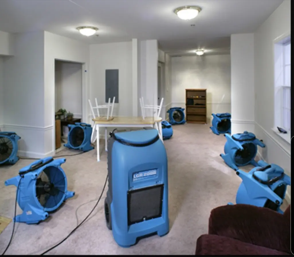 Air movers and dehumidifier setup for Water Extraction & Removal in Grayling